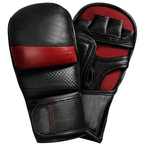 Black Red PU Leather MMA Training Gloves for Closure Fold Back Fingers Adjustable Wrist Strap for Adults Martial Arts Gym - Product Image 1