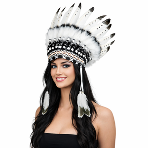Accessoires de spectacle pour fête : Coiffe tribale indienne en plumes, Coiffe en plumes de dinde - Product Image 3