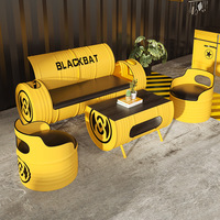 Conjunto de Tres Piezas de Estilo Industrial, Mesa de Recepción de Negocios con Diseño de Barril de Aceite de Metal, Sofá de Arte en Hierro, Barra Creativa para Sala de Estar