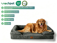 Unzerstörbares Dunkelgraues Rechteckiges Orthopädisches Beruhigendes Hundebett, Kaubeständiges Haustierbett Mittlere Größe mit Laken und Kissen