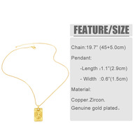 Collier en laiton Zircon avec pendentif carré plaqué or 18k, 1 pièce, carte de Tarot créative, nouvelle mode
