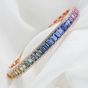 SGARIT custom 18k pure gold lab grown gemstone <b>bangle</b> bracelet Jewelry colored gradient sapphire rectangular women <b>men</b> gift - Product Image 6