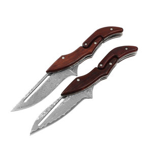 Couteau de poche pliant en acier <span class=keywords><strong>Damas</strong></span> avec manche en bois, couteau tactique de chasse, pour les voyages en plein air, EDC, survie, DIY, couteau de poche personnalisable - Product Image 3