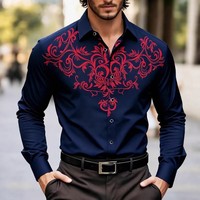 Chemise à manches longues pour homme, motif baroque, col boutonné, chemise décontractée