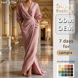 Nouvelle Robe Longue Élégante 2026 à Col V Uni, Manches Longues, Fente et Taille Nouée avec Poches – Vente Chaude en Gros pour l'UE et les États-Unis (Export) - Product Image 1