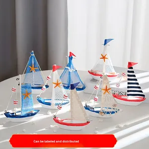 Modèle de bateau à voile miniature en bois de pin <span class=keywords><strong>méditerranéen</strong></span>, ornement créatif pour boutique en ligne, accessoires de photographie, décoration de gâteau, vente en gros - Product Image 2