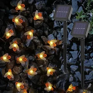 Outdoor Honeybee Fairy String Lights 20 LED Solar Powered Honey Bee String Light for Garden Patio Flower Trees Lawn