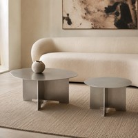 Ensemble de tables basses gigognes modernes en acier inoxydable brossé, design durable pour le mobilier de salon