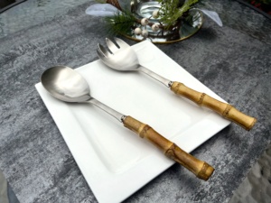 Utensilios de cocina Royal Luxury 304 # Juego de servidor de ensalada ecológico con mango de bambú 18/10 #1 cuchara y 1 tenedor - Product Image 2
