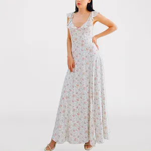 Precio Bajo de algodón Mujeres elegante casual sexy floral vestido largo Maxi vestido nuevo cintura suelta falda de verano vestido para damas