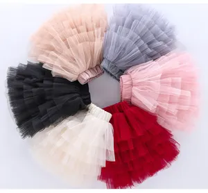 Girls Fluffy Tutu Skirt Solid Colors Skirt 6 Layers Mesh Puffy Tulle Skirt for 3-15 Kids