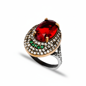 Garnet <b>CZ</b> Ottoman Design Wholesale Oval Design Authentic Silver <b>Ring</b> Wholesale Handcrafted Authentic Silver Jewelry - Product Image 2
