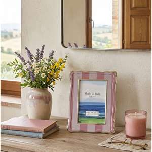 Beltrami Photo <b>Frame</b> 4x6 Inch Silver Plated Pink Striped <b>Gold</b> Edge Wood Back - Product Image 2