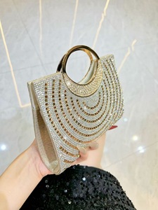 New Cross-border Ring <b>Clutch</b> Evening Daily Use Bag Shiny Chain Magnetic Buckle Polyester Women's Handbag Tanjing - Product Image 2