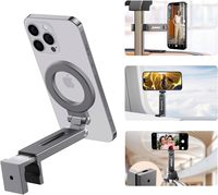 Support de téléphone à clip, rotation à 360 degrés, métal argenté, support de table, pliable, extensible, flexible, anneau magnétique N52, clip réglable