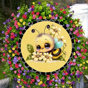 Cartelli decorativi in legno rotondi con Design Art Deco piccola ape per porta d'ingresso in giardino estate Wind Hanging insegne - Product Image 3