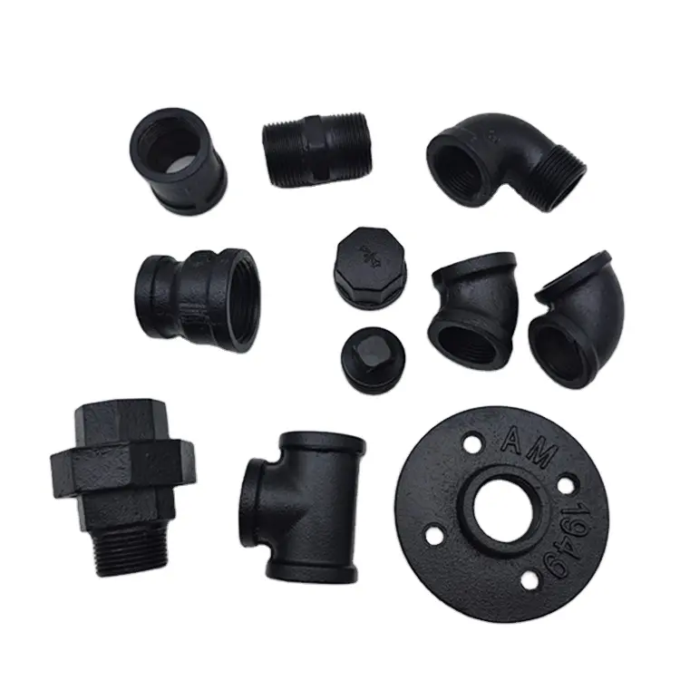 Industrial decor metal steel malleable cast iron pipe fitting couplings 90 degree elbows male threaded connector