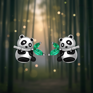 Boucles d'oreilles clous en or blanc E1945 avec pierre précieuse verte taille émeraude, design dessin animé, bijoux unisexe, cadeau - Product Image 2