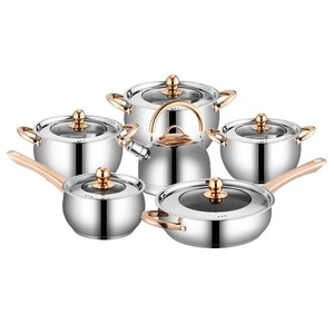 Juego de Ollas y Sartenes de Acero Inoxidable SS201, 13 Piezas, con Tapa de Vidrio y Mango Ergonómico, para Hogar, Restaurante y <span class=keywords><strong>Chef</strong></span> - Product Image 2