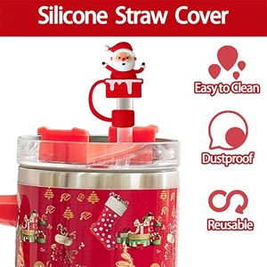Offre Spéciale : Embouts de paille en silicone de Noël de 10 mm, personnalisables, vente en gros, accessoires pour boissons avec bouchon anti-poussière, réutilisables, idées cadeaux pour bars - Product Image 2