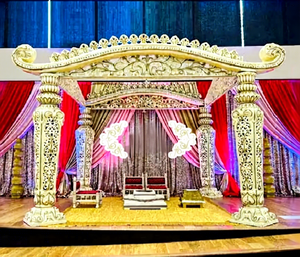 Mandap de FRP Blanco para Boda Hindú Creativa, Decoración Exclusiva para Boda Sri Lankesa, Mandap con Diseño de Bigote, Venta de Dhanush para Boda Hindú en EE. UU. - Product Image 1