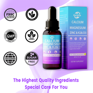 Suplemento de Magnesio, Calcio y Zinc 10 en 1 con Vitamina C, D3 y K2, Gotas Líquidas Veganas de Glicinato de Magnesio, Haccp, OEM, ODM - Product Image 3