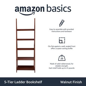 Étagère à livres <span class=keywords><strong>Asics</strong></span> Ladder, <span class=keywords><strong>5</strong></span> niveaux, structure en bois de caoutchouc massif avec finition noyer, pour le rangement et la présentation à la maison ou au bureau - Product Image 5