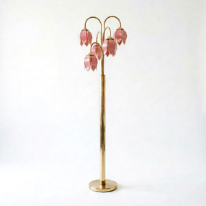 Lámpara de Pie con Forma de Tulipán Rosa, Pantalla de Cristal, Base de Metal, Luz LED Decorativa Ajustable para Dormitorio o Sala de Estar - Product Image 1