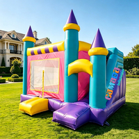 Château gonflable commercial combiné avec toboggan sec et humide en PVC, avec souffleur