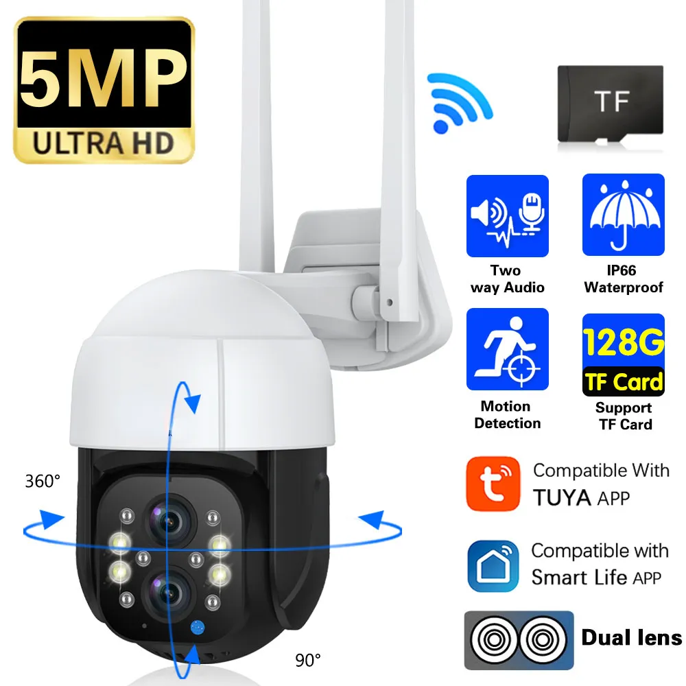 Tuya Smart 4MP PTZ IP-Kamera Sicherheit im Freien 5X Zoom Dual Lens Wifi Video überwachung CCTV-Kameras Nachtsicht für den Außenbereich