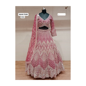 Lehenga festivo de diseñador para mujeres en tela de red y Georgette con ricos detalles para Mehndi Sangeet y ropa de recepción - Product Image 4