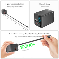 Chargeur mural GaN 65W de haute qualité avec câble rétractable à charge rapide 2 ports Protection OTP et OVP pour iPhone