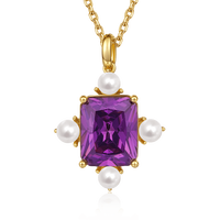 Ensemble de bijoux Gemnel en argent sterling 925 plaqué or, collier rectangulaire de luxe avec améthyste violette et perle pour femme, cadeau