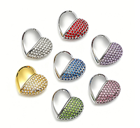 Memoria USB 2.0 de 8GB con Forma de Corazón, Collar Romántico con Diamantes, Llavero Gratis, Idea de Regalo de Boda, Material Metálico