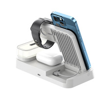 4-in-1 opvouwbaar draadloos oplaadstation met wekker, snel draadloos oplaadstation met RGB nachtlampje