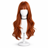 Perruque longue ondulée couleur Auburn Cuivré avec frange complète, pour salons de coiffure, distributeurs OEM, fournisseurs et partenaires