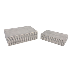 Scatole portaoggetti decorative rettangolari con bordi scanalati, moderne scatole portaoggetti in poliresina effetto legno con coperchio per decorazioni per la casa - Product Image 4