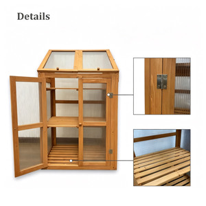 3 Tiers <strong>Mini</strong> Polycarbonate Panels Grow House Hardwood Cold Frame Double Door Mni <strong>Wooden</strong> <strong>Greenhouse</strong> with 3 Slated Shelves - Product Image 2