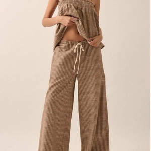 Custom Printed Hawaii Style Cotton Linen Clothing Women Crop <b>Top</b> Loose Pants Linen Sets for Women - Product Image 5