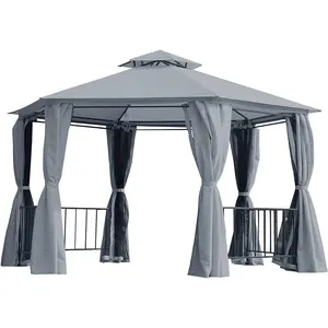 Cadre en acier massif Double toit hexagone Patio Gazebo extérieur jardin pelouse arrière-cour terrasse auvent abri filet mobilier d'extérieur