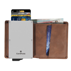 Cartera CardHoda de aluminio con bloqueo RFID para hombre, tarjetero corto de cuero, minimalista, con cierre plegable, para bolsillo frontal. - Product Image 1