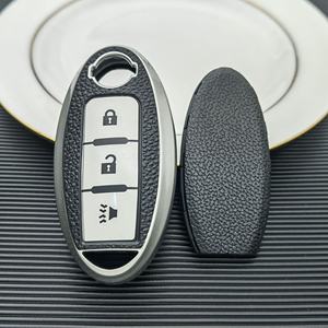 Vente en gros de clés de voiture en TPU à motif en cuir noir à 3 boutons pour <span class=keywords><strong>Nissan</strong></span> Leaf <span class=keywords><strong>Qashqai</strong></span> J11 J10 X-Trail T32 Versa Note - Product Image 1
