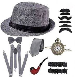Büyük Gangster Cosplay kostüm <span class=keywords><strong>1920s</strong></span> Mens gangsterler aksesuarları set-fedora Newsboy şapka jartiyer kollukları bağlı papyon - Product Image 4