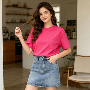 Vente directe des fabricants, t-shirts unis à haute densité, logo personnalisé, t-shirts à épaules tombantes - Product Image 6