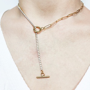 Paperclip-collar <span class=keywords><strong>De</strong></span> cadena <span class=keywords><strong>De</strong></span> tenis con empalme, gargantilla <span class=keywords><strong>De</strong></span> acero inoxidable, hecho a mano - Product Image 2