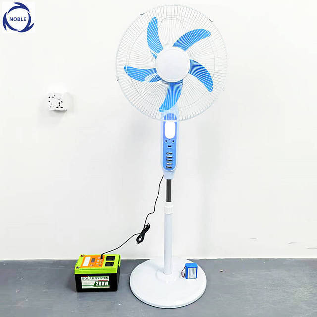 16Inch Portable AC DC Solar Power Station Rechargeable Air Cooling Solar Powered Standing Fan with LED Light for Home
