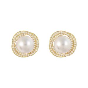 Lateefah Trendy 18K Gold Full Diamonds Zircon <span class=keywords><strong>Twins</strong></span> <span class=keywords><strong>Skeleton</strong></span> Fresh Water Pearl Alloy Stud Earring - Product Image 1