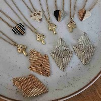 Collar Tejido a Mano con Cuentas Miyuki, Colgante de Corazón, Flor y Hongo con Cadena de Bambú, Accesorio de Moda para Mujer