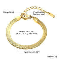 Vente en gros Bracelet chaîne serpent en acier inoxydable plaqué or 18 carats Bijoux tendance en acier inoxydable pour femmes