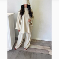 Abaya en tricot modeste, haut et pantalon en velours côtelé, couleurs unies, col rond, manches longues, pour l'automne/hiver, style Dubaï Moyen-Orient